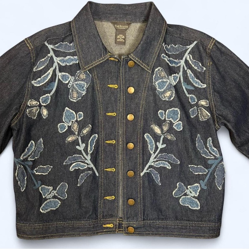 Van Heusen Black Jean Jacket with Blue Floral Embroidery